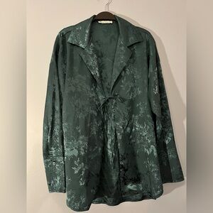 12th Tribe Dark Green Floral Trench Coat